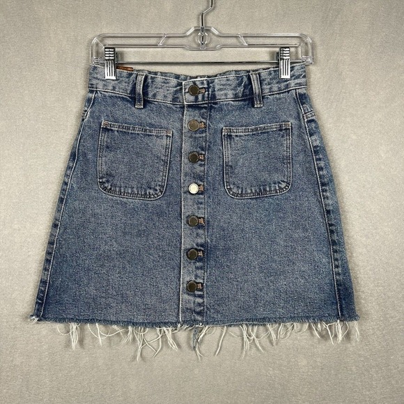 Zara Denim Skirt Size Small A-line Button Front Patch Pockets Y2K Raw Hem - Picture 1 of 9